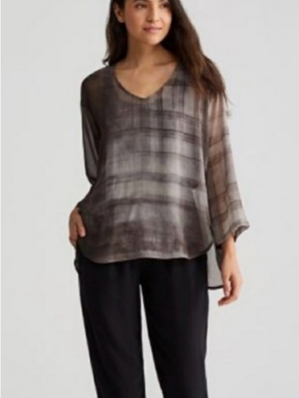 Eileen Fisher Printed Silk Boxy Top Size XL